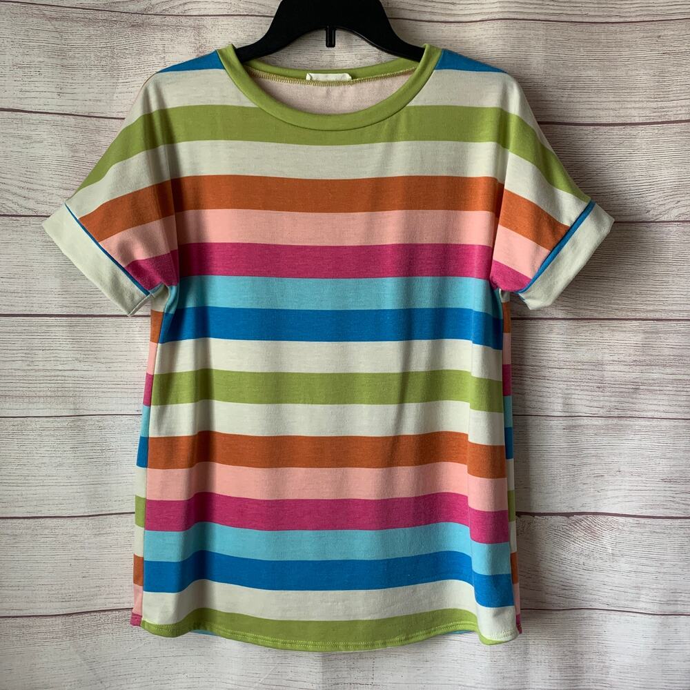 Bombom Multi-Color Stiped Short Sleeve Shirt Size Small